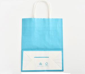 Wholesale Blue Color Printed Kraft Paper Bags Customzied Logo With Twisted Paper Handle from china suppliers