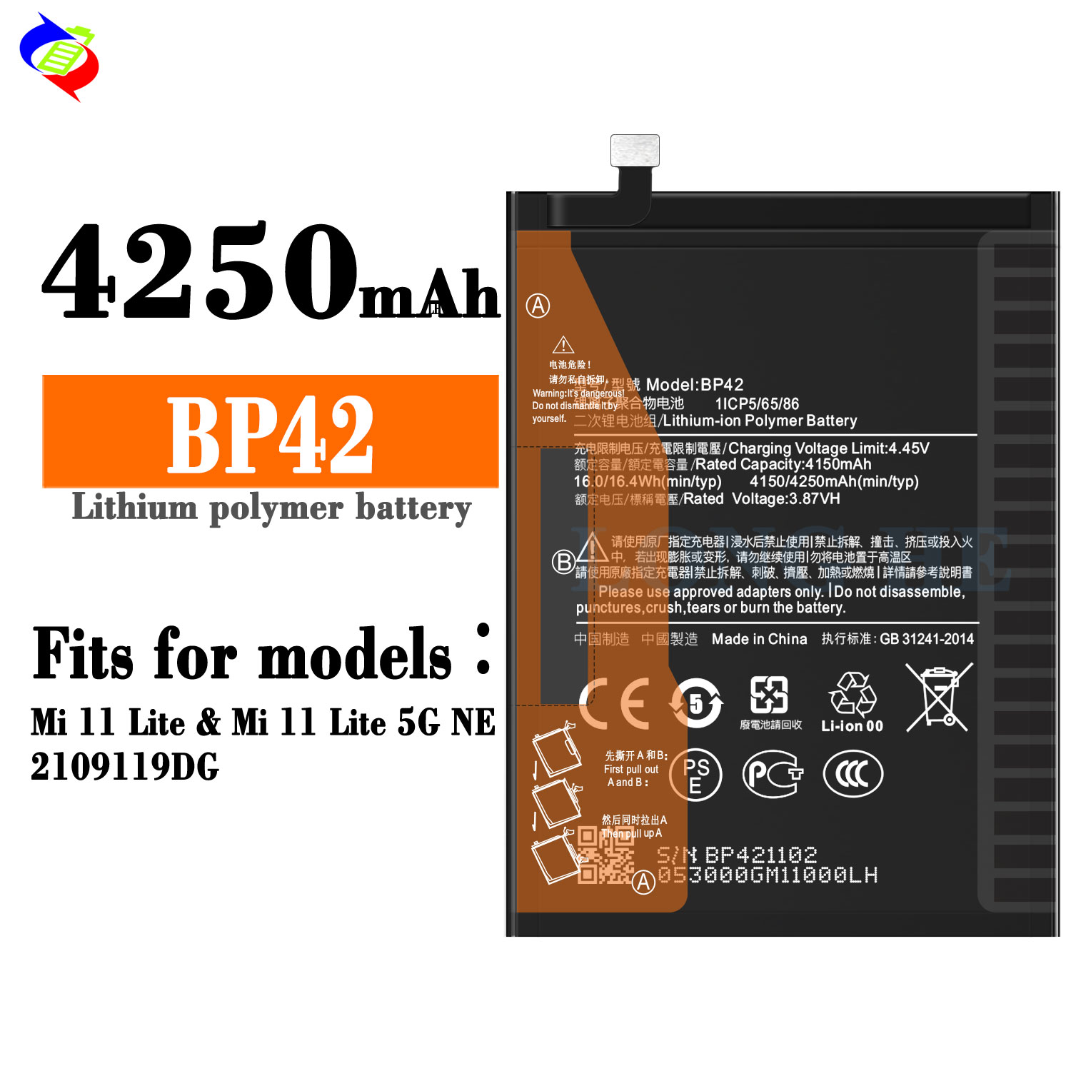 BP42 Replacement Battery For Xiaomi Mi 11 Lite M2101K9AG M2101K9AI 4250mAh RECHARGABLE