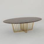 Living Room Stainless Steel Oval Central coffee Table With Bright Gold Mirror