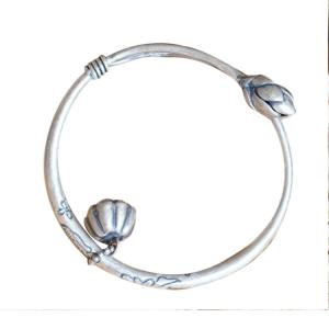 Wholesale Sterling Silver Bangle Cuff Bracelet Engraved Water Lily Flower Vintage Jewelry(053128W) from china suppliers