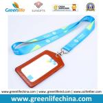 Custom Printed Silkscreen Printing Logo Working Lanyard Holder w/Leather Card