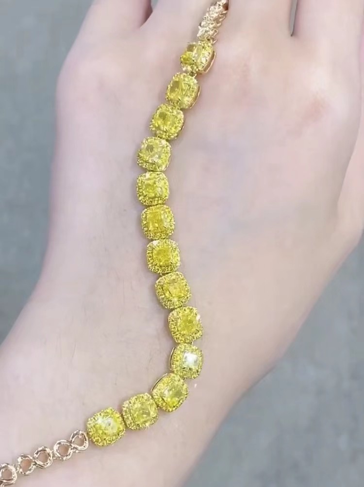 6.213ct Yellow Diamond Tennis Bracelet Cushion Shape Cultivated Diamonds