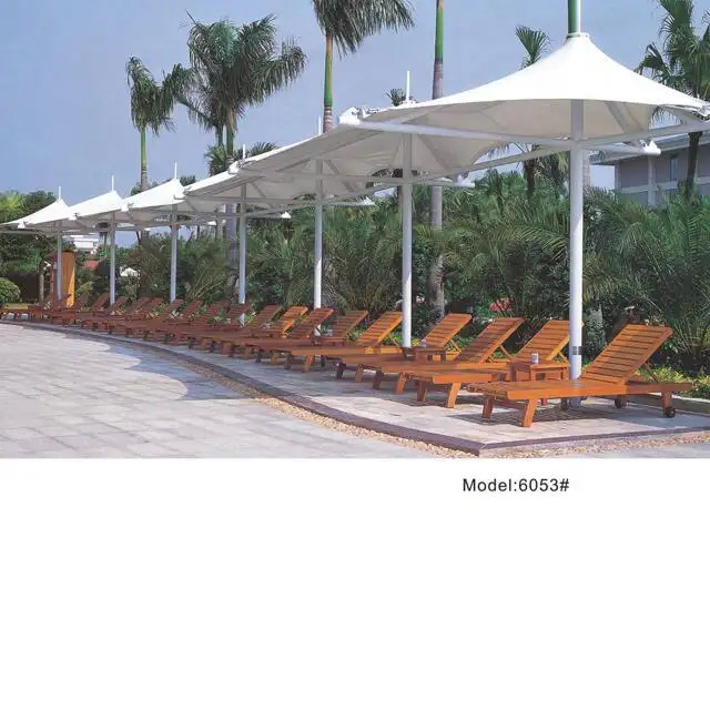 Plastic wooden teak sun lounger chair sunbed with umbrella---6053