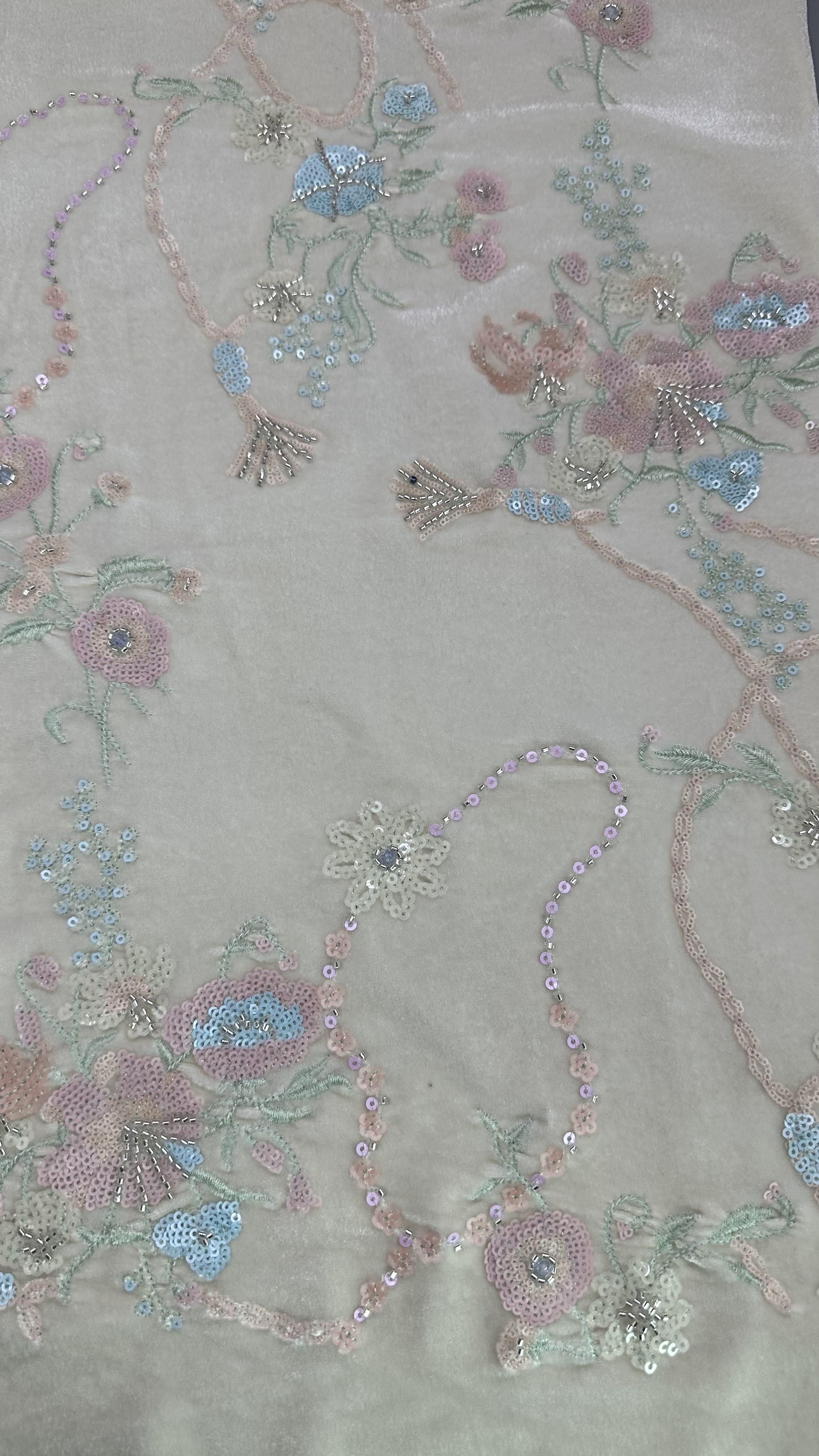 East Culture Leafy Sequin Floral Lace Fabric For Dressmaking Dinner Gowns Shining Fabric