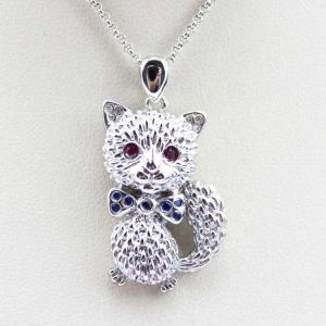 Wholesale Women Jewelry Pave Cubic Zircon 925 Silver Cat Pendant Necklace (P06) from china suppliers