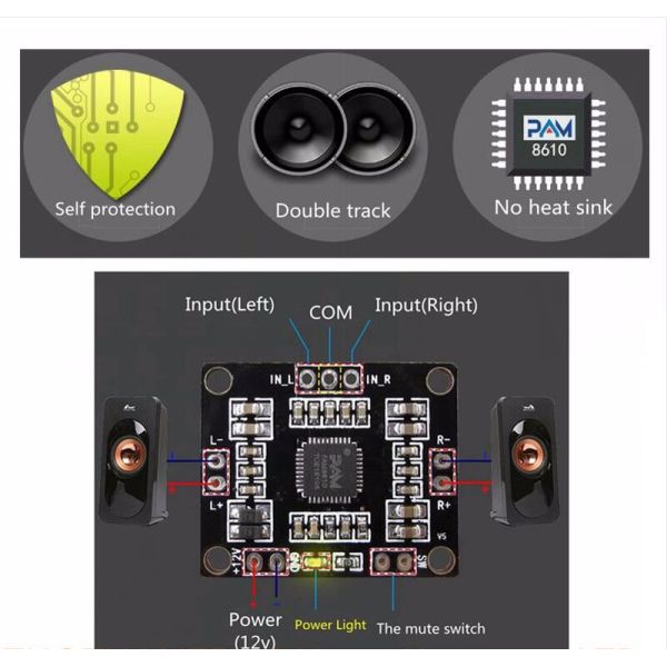 DC12V 20MA PAM8610 2x15W Stereo Power Amplifier Board