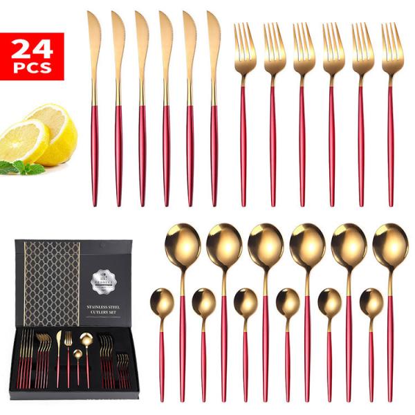 6 Person Tea Coffee Dessert Gold Stainless Flatware LFGB 24 Piece Gold Cutlery