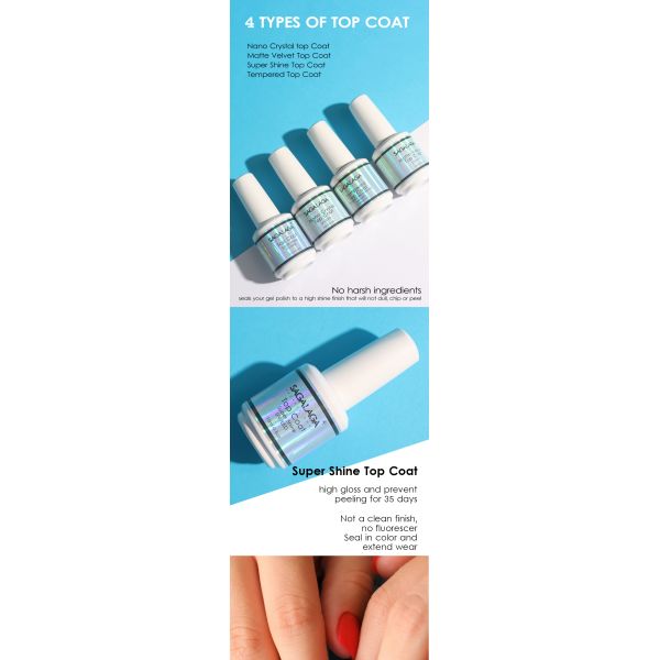 85G Long Lasting High Glossy Top Coat Rich Pigment Gel Polish Base Coat and No Wipe Top Coat Shiny Diamond Gel CPSR Certified