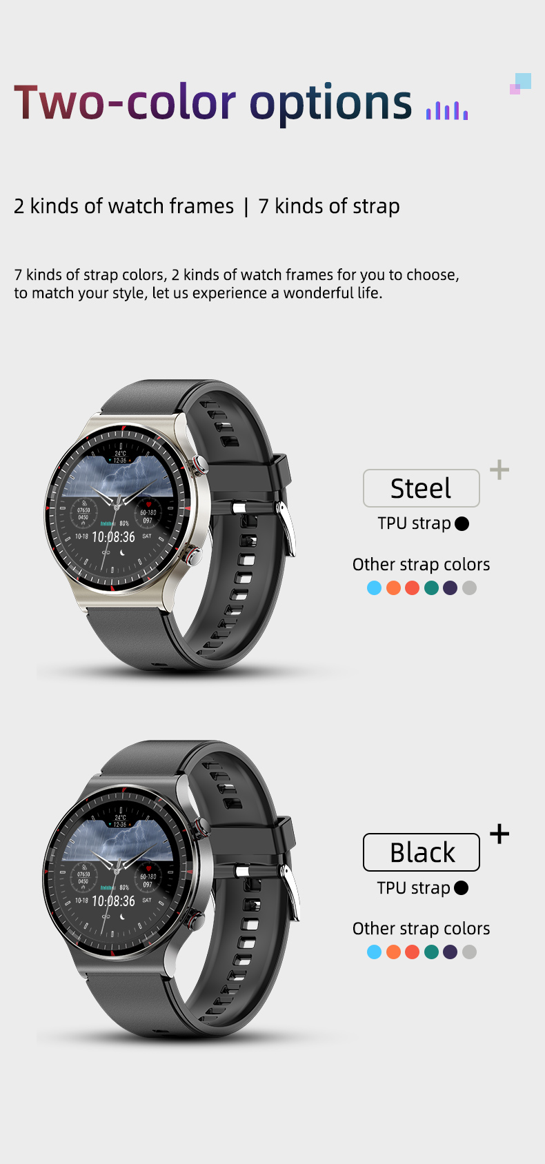 Ladies Medical Grade ECG Smart Watch Full Touch Screen 1.3 Inch ODM
