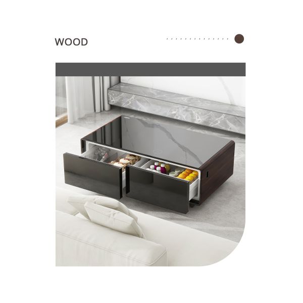 2024 Coffee Table Dining Table with Frozen Drawer and Wireless Charging Refrigerator for Home Living Room