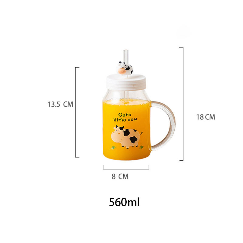 Heat Resistant Transparent 560ml Milk Juice Glass Bottle With Straw