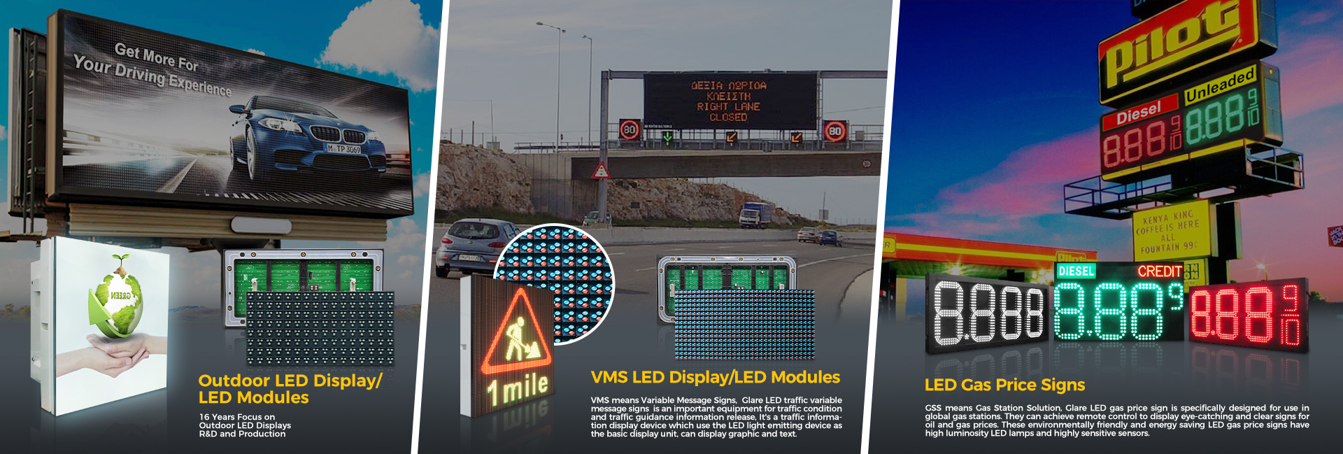 High Brightness VMS LED Display with 16mm Pixel Pitch and 3906 dot/m2 Density for Road Safety