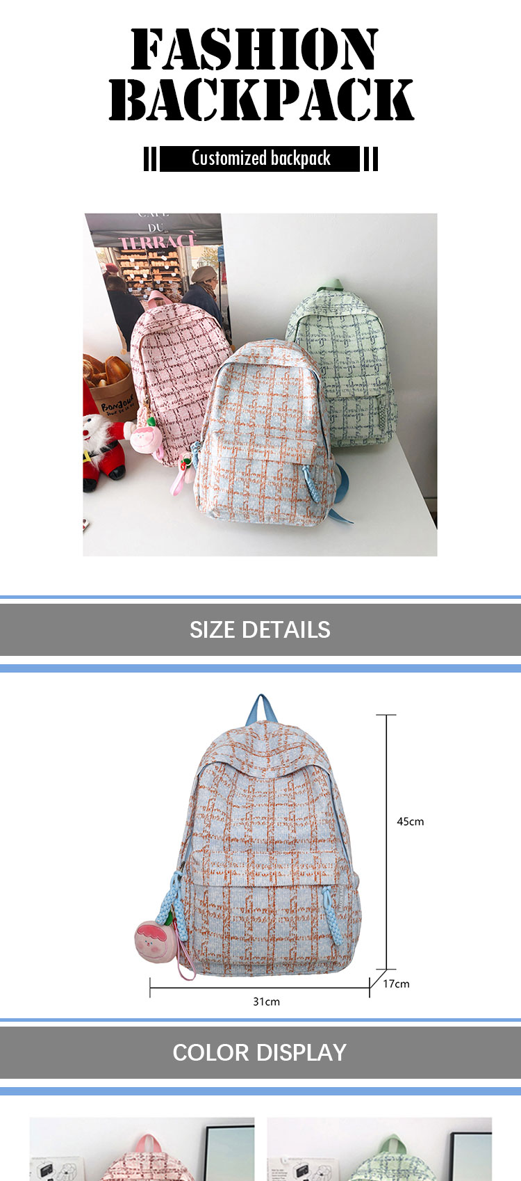Korean Style Student Schoolbag Backpack , Kids Cute Book Bags Pack Multiple Color