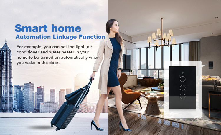 OEM 110V American Black Touch 3 Gang 3 Way Smart Switch Voice Control TuyaAPP Alexa Google Home
