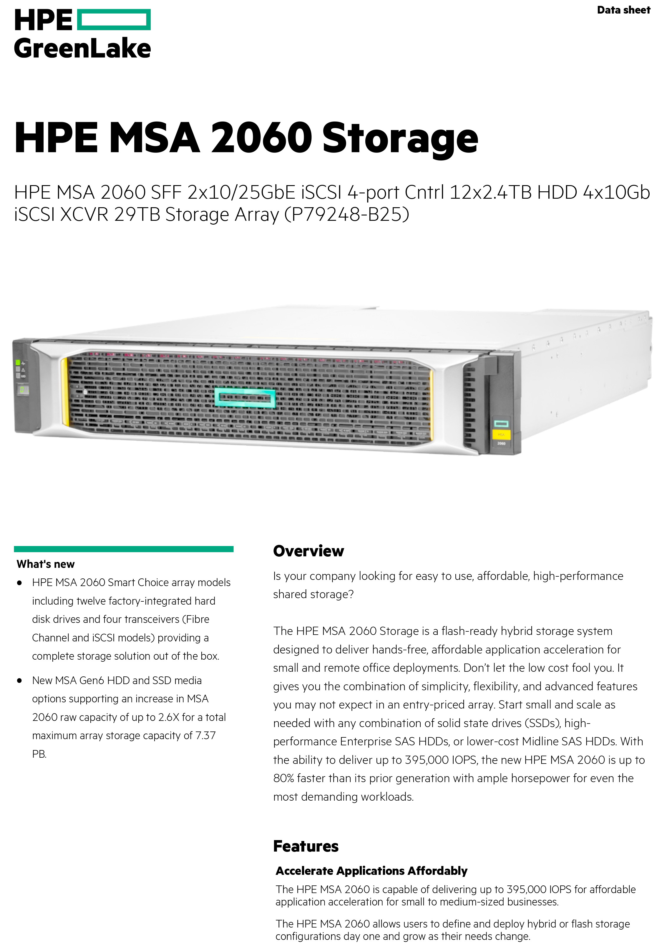 HPE MSA 2060 SFF 10/25GbE iSCSI SAN Storage Dual Controller