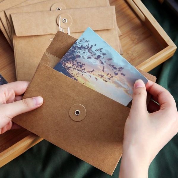 Custom Envelope With Button Logo Packing Kraft Paper Envelope With String