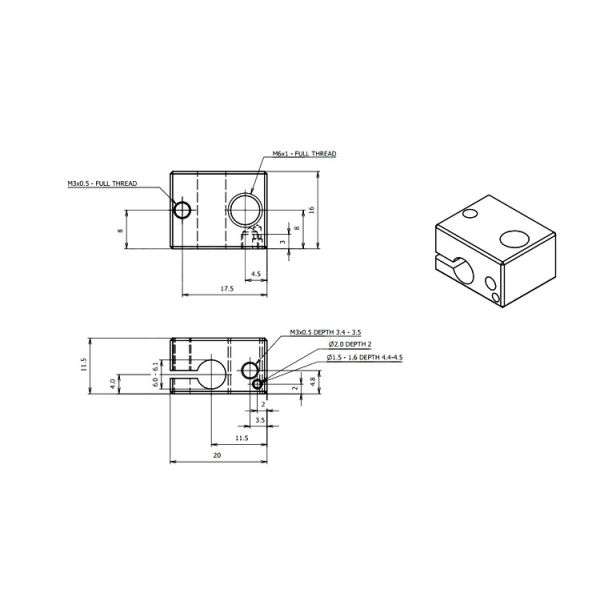 V6 J Aluminium Heat Block 3D Printer Replacement With Inner hole