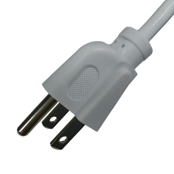 Nema 5-15P 10A 125V 18AWG PVC Power Cord , White UL 3 Pin Plug US Standard Power