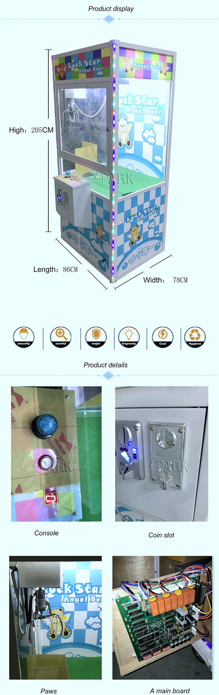 Epark Arcade Toy Gift Candy / Claw Crane Prize Vending Game Machine