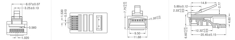 Dimensional Structure Cat5E UTP 8p8c RJ45 connector