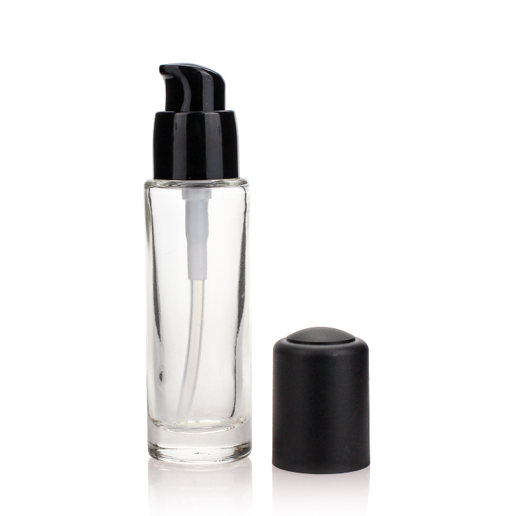 Clear Matte Round Pump Bottle 30ml Glass Bottle With Cap For Liquid Foundation