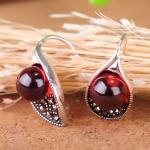 Thai Vintage Sterling Silver 10mm Round Red Garnet Hoop Earrings (E11061RED)