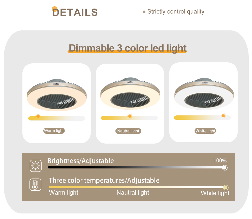 Metal Lamp Body Ceiling Fan with Dimmable LED Light Easy to Remove/Install Flush Mount