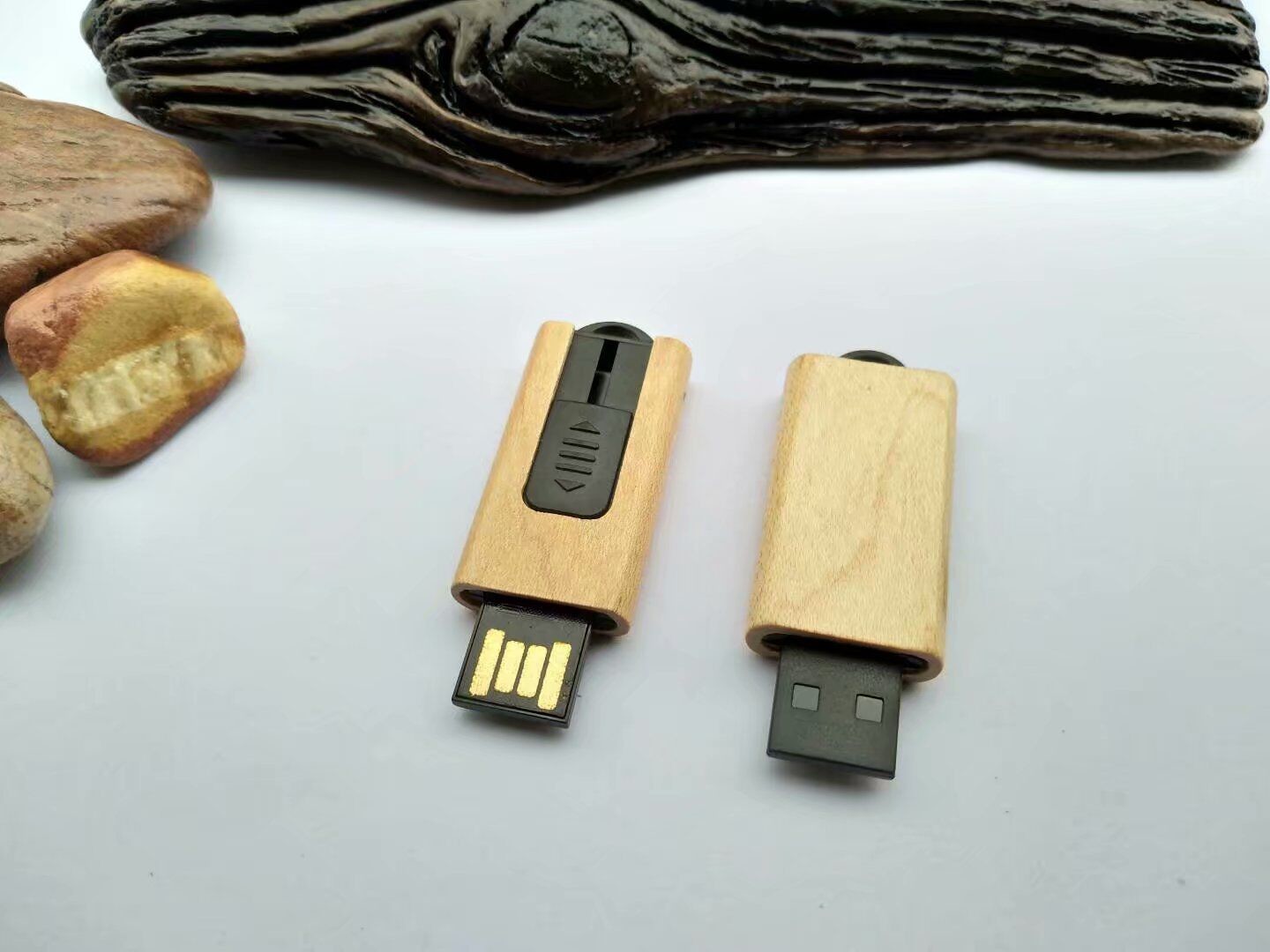 Plug Style Wooden USB Drive Maple Wooden Case Color Embossing And Print LOGO