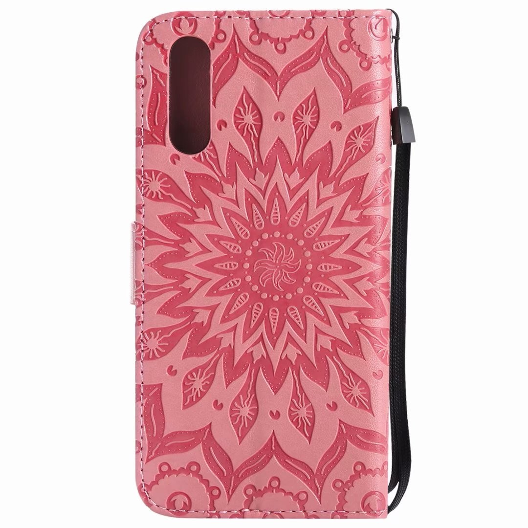 Huawei P20 Leather Protective Folio Magnetic Kickstand Cover Mobile Phone Case with Sunflower Embossed