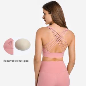 Wholesale Women's Medium Support Cross Back Sports Bra Removable Cups Yoga Bra from china suppliers
