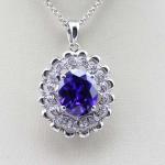 925 Silver 9mmx11mm Oval Amethyst Cubic Zircon Pendan Silver Chain Necklace