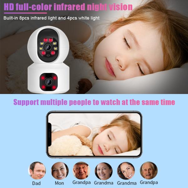 Indoor Video Baby Monitor Camera Dual Lens Night Vision 3.6mm HD Lens