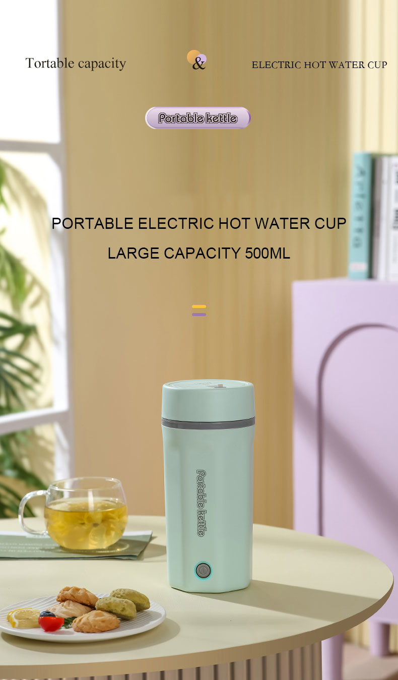 Electric Hot Water Cup 500ML/18Oz Small Electric Kettle With Auto Shut Off 304 Stainless Steel