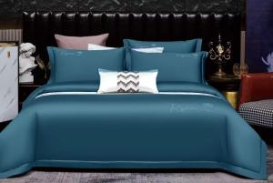 Wholesale Cyan Solid Cotton Embroidery Duvet Cover Bedding Set Home Textile from china suppliers