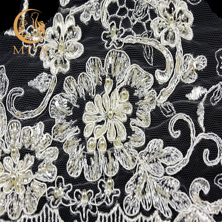 135cm Width Beaded Lace Trim Embroidered White Lace Edging