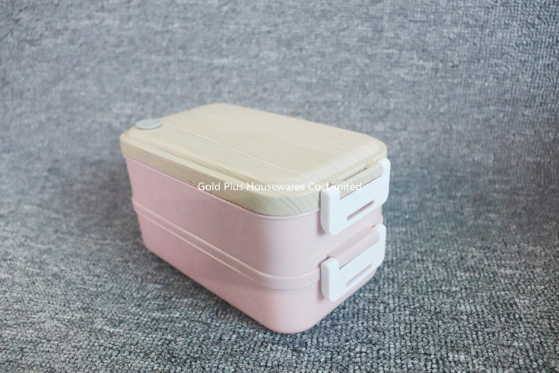 Leakproof Stainless Steel Bento Box Double Layer With Wooden Lid