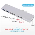 Multifunction aluminium thunderbolt 3 dual usb c to 7 in 1 combo type c