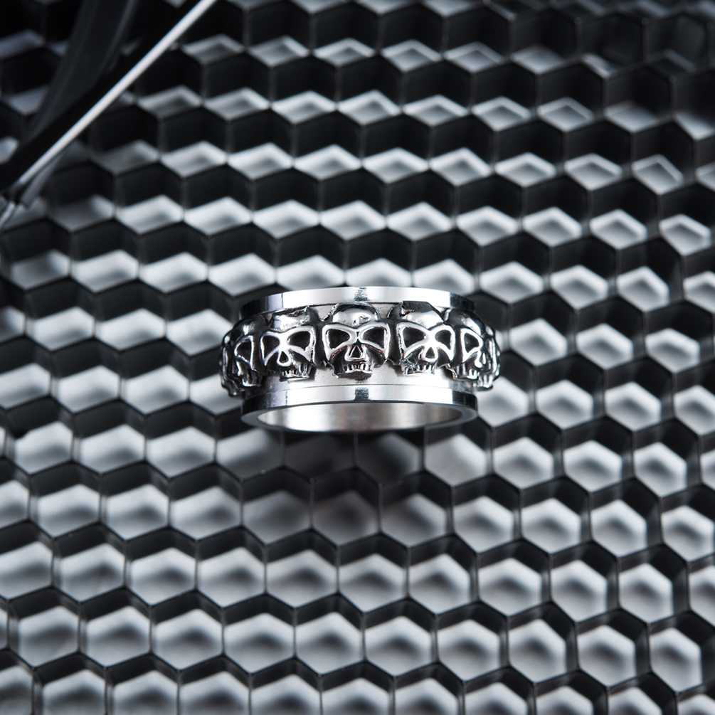 Vintage Skull Style Personalized Men Rings Jewelry Mens Black Agate Stone Ring