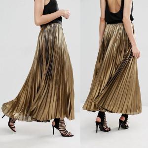 Wholesale Custom service women clothes latest skirts design gold long pleated skirt from china suppliers