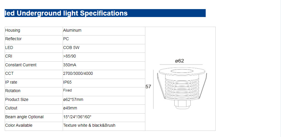 Anti Glare DC24V COB 5W LED Underground Lights