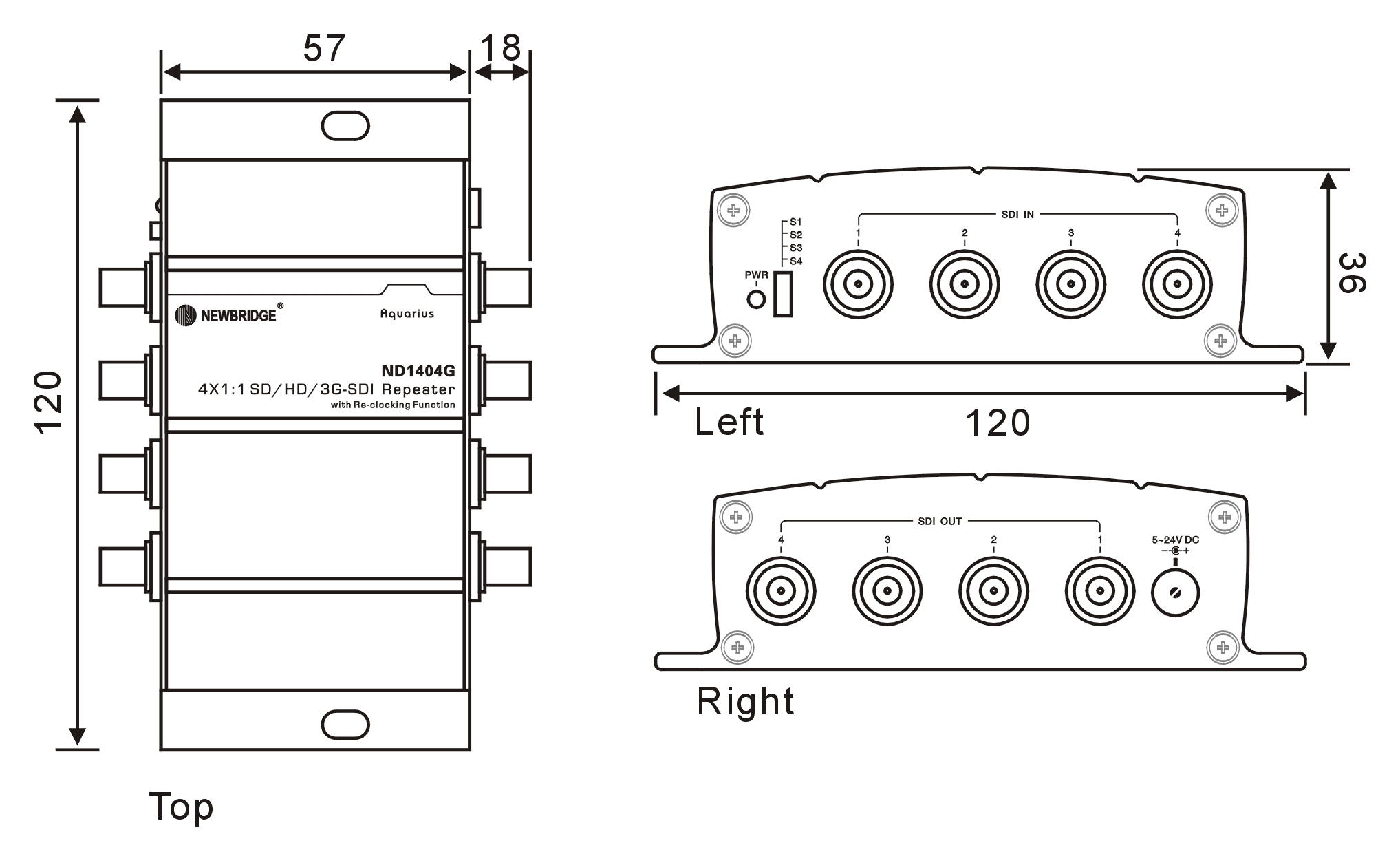 4X1:1SD/HD/3G -SDI Repeaters with Re-clocking function