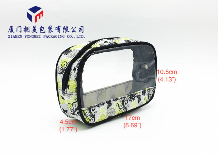Super Clear Window Canvas Makeup Bag , Fabric Cosmetic Bags With Round Corners