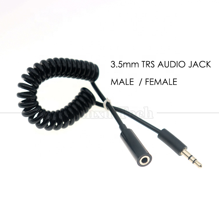 Spring Sprial Coiled Male to Female 3.5mm Jack Aux Stereo Audio Extension Cable for Speaker Headphone