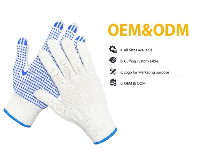 Wholesale Price Work Nylon PVC Polka Dots Gloves Knit White Cotton Personal Safety Gloves