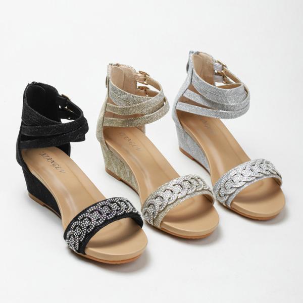 BS172 Fashion Sandals Women'S European And American Rhinestone Cross Strap Back