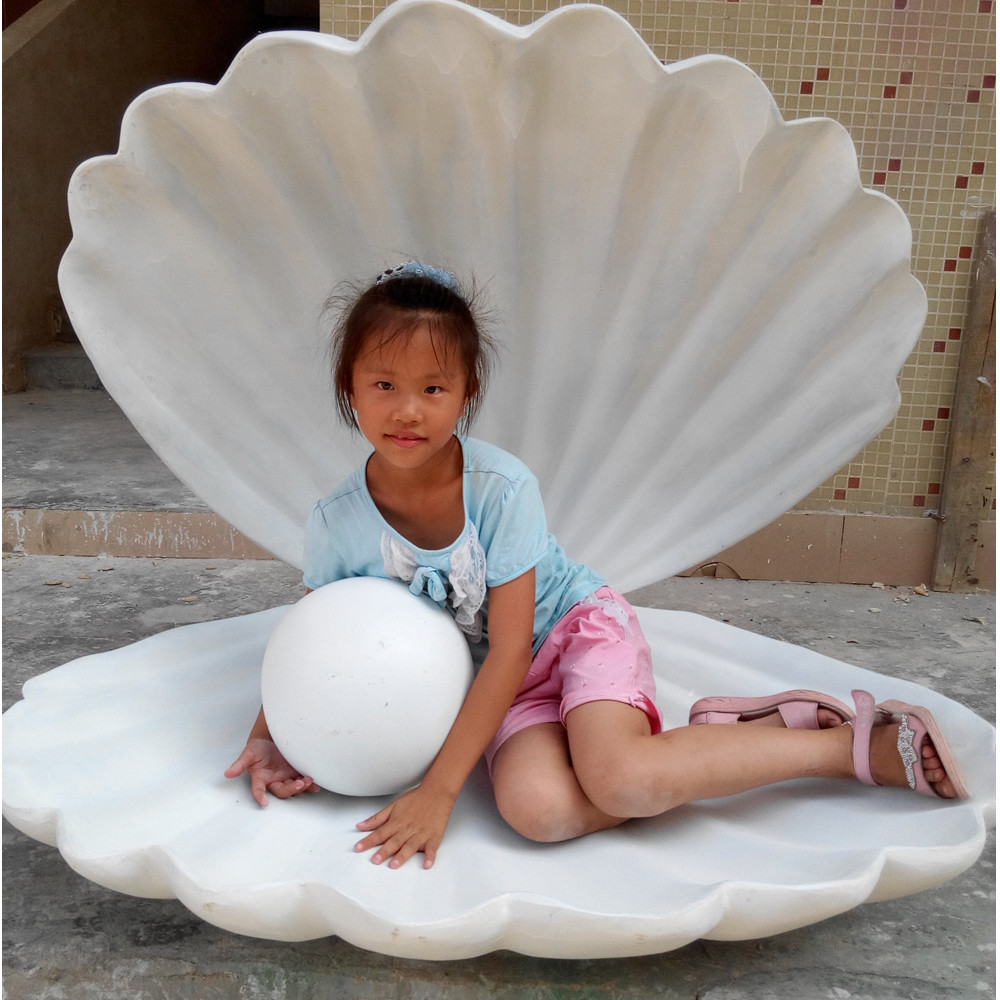 customize size fiberglass white large sea shell with pearl model as decoration statue in garden /square / shop/ mall