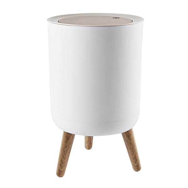 Wood Grain Round Household Desktop Mini Simple Large-capacity Wastepaper Basket Plastic High-footed Trash Can
