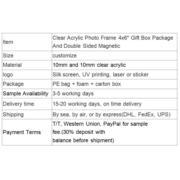 Clear Acrylic Photo Frame 4x6" Gift Box Package And Double Sided Magnetic