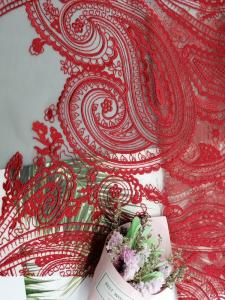 Wholesale Red Tulle Mesh Bridal Dress Embroidery Paisley Lace Fabric from china suppliers