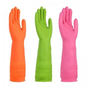 China WaterProof Latex Free Dishwashing Gloves 38CM Flock Lined Household Gloves on sale